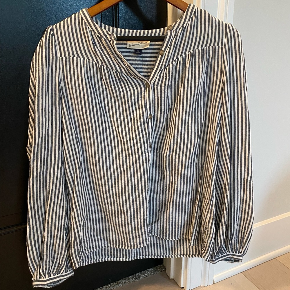 Navy and white striped blouse